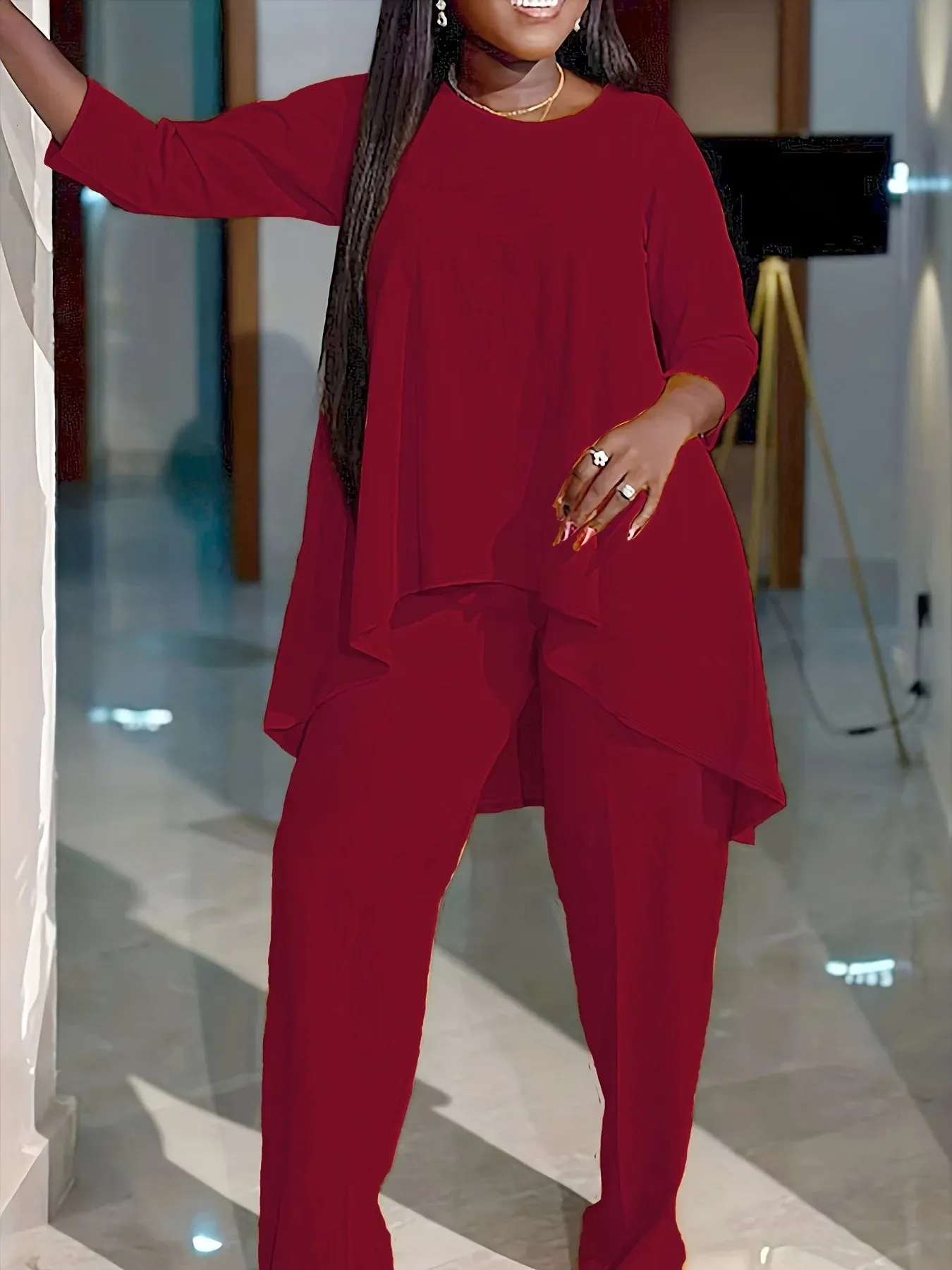 Plus Size Blouse & Pants Sets Two Piece Set Casual Fall Outfits