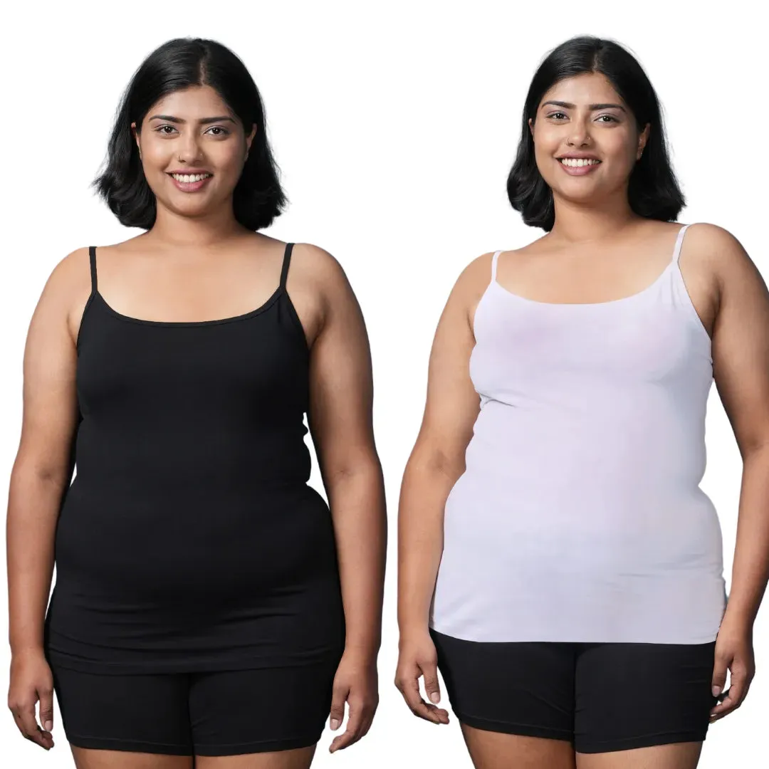 Plus Size Camisole | Soft Adjustable Shoulder Elastic | Offers Full Coverage | Pack Of 2