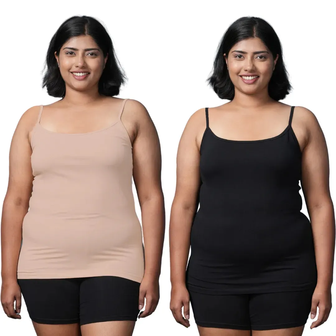 Plus Size Camisole | Soft Adjustable Shoulder Elastic | Offers Full Coverage | Pack Of 2