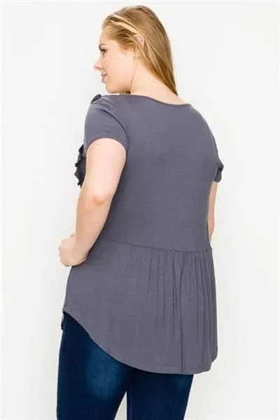 Plus Size Crochet Ruffled Top Charcoal - Pack of 6