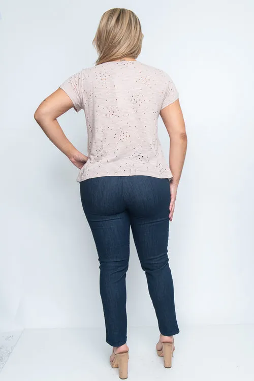 Plus Size Cut Out  Short Sleeve V-Neck Lace Up Top* (Z9143)