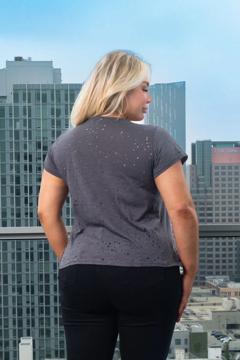 Plus Size Cut Out  Short Sleeve V-Neck Lace Up Top* (Z9143)