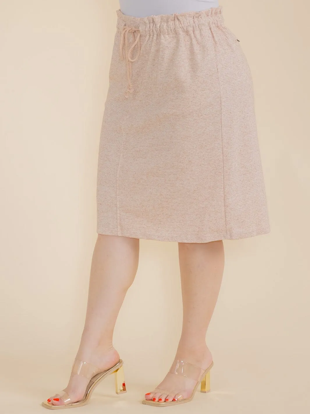PLUS SIZE ELASTIC WAIST FRONT POCKETS MIDI SKIRT