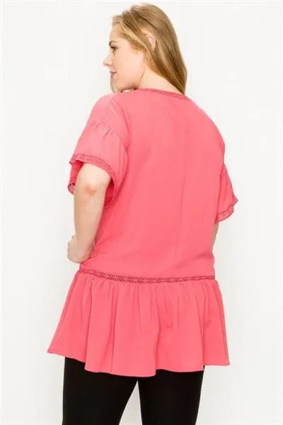 Plus Size Koshibo Crochet Ruffled Top Coral - Pack of 6