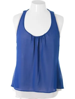 Plus Size Layered Open Back Blue Tank