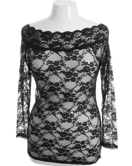 Plus Size See Through Lace Stretchy Long Sleeve