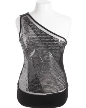 Plus Size Sparkling One Shoulder Silver Club Top