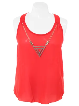 Plus Size Triadic Pendant Sheer Coral Top