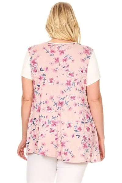 Plus Size Two Tone Floral Top Mauve - Pack of 6