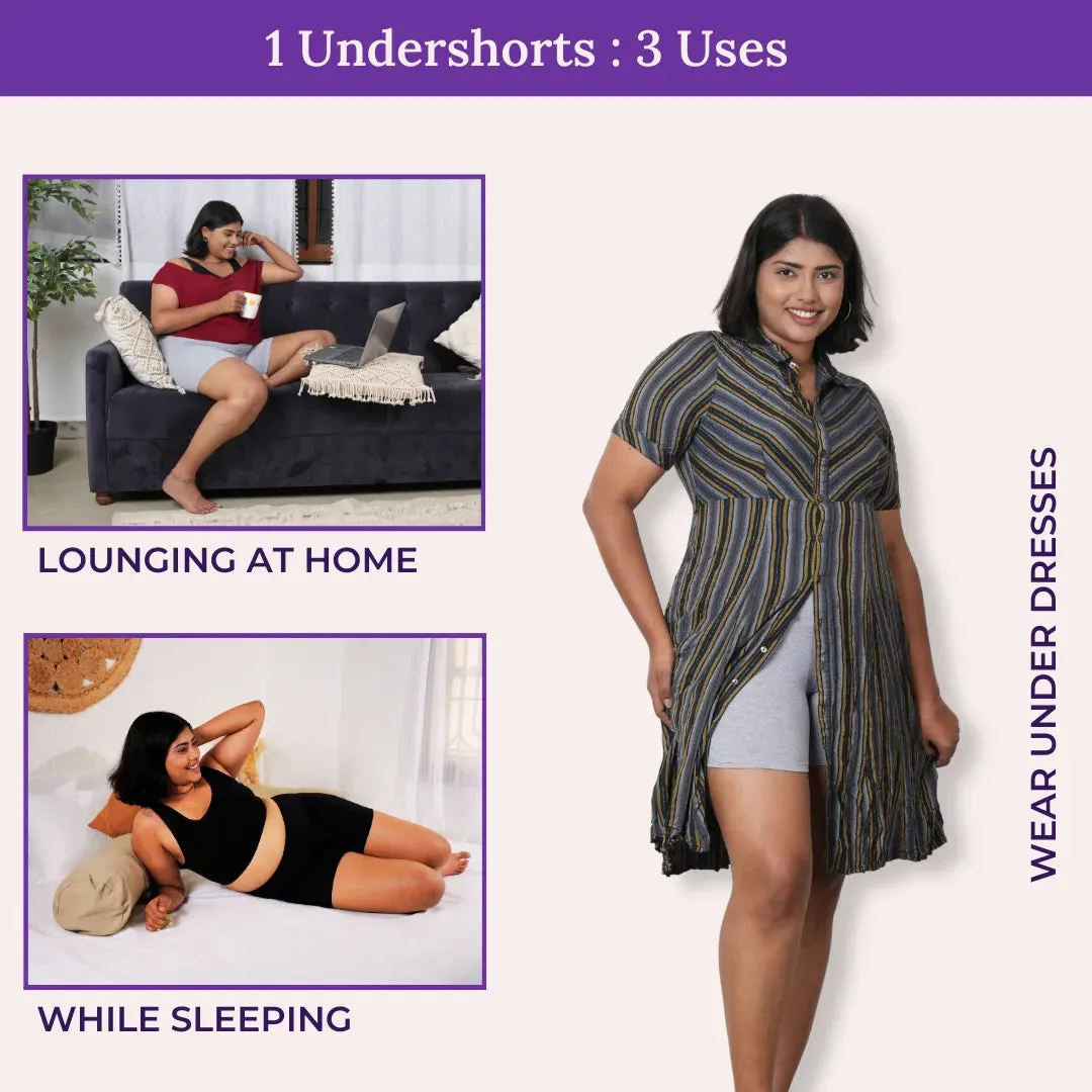 Plus Size Undershorts | High Waist | Full Coverage | Thigh Length | Chafe Free & Itch Free | Pack Of 3