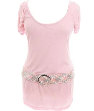 Plus Size Weaved Belt Pink Top