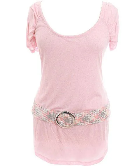 Plus Size Weaved Belt Pink Top