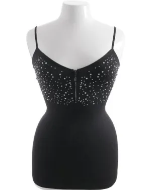 Plus Size Zipper Bedazzled Black Tank Top