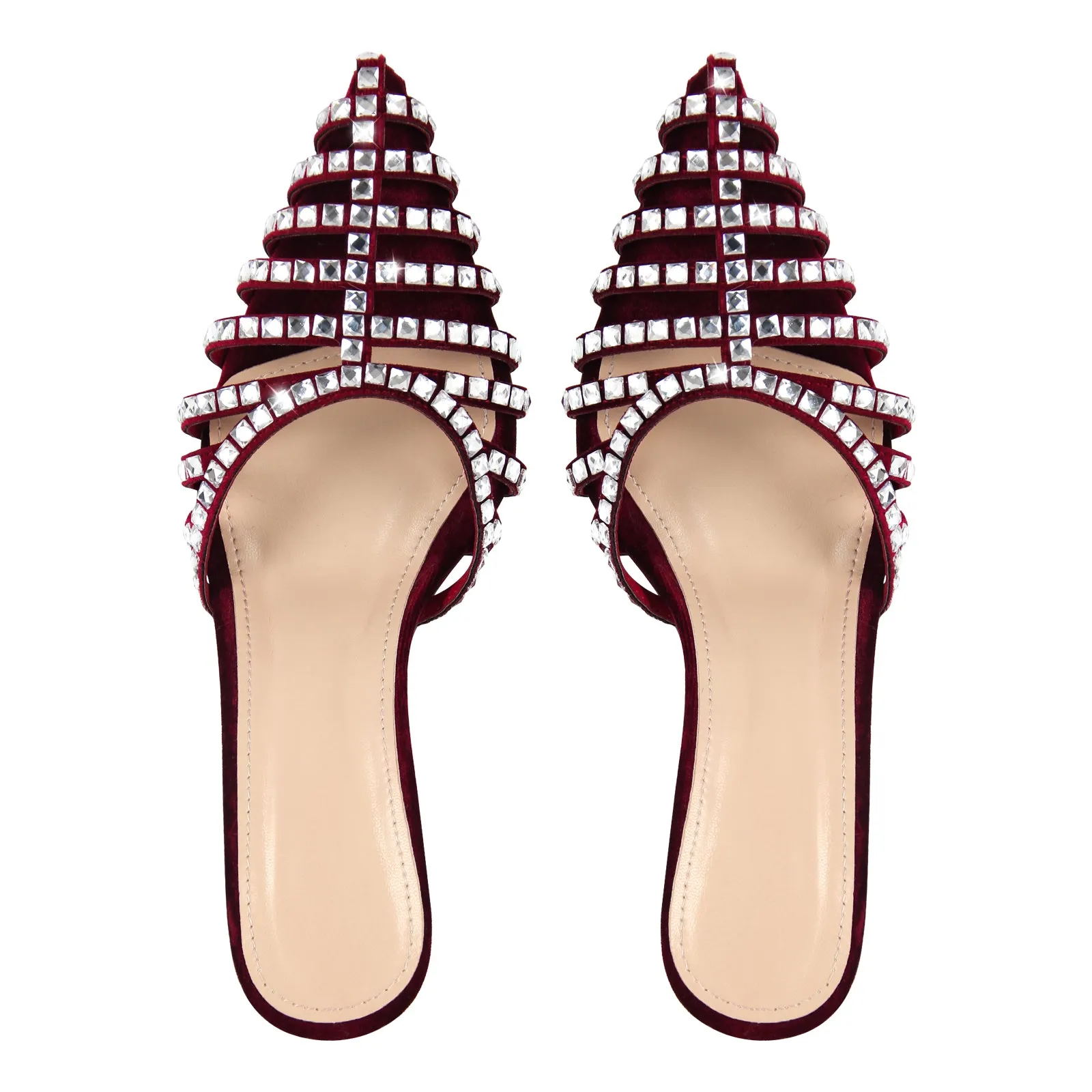 Pointed Toe Rhinestone Hollow Mules