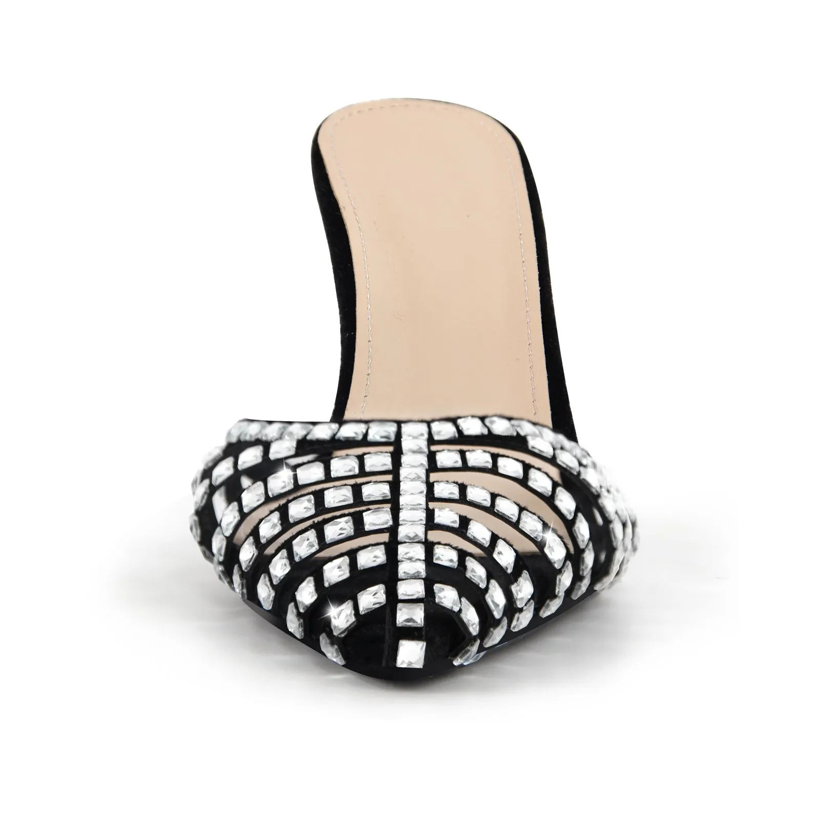 Pointed Toe Rhinestone Hollow Mules