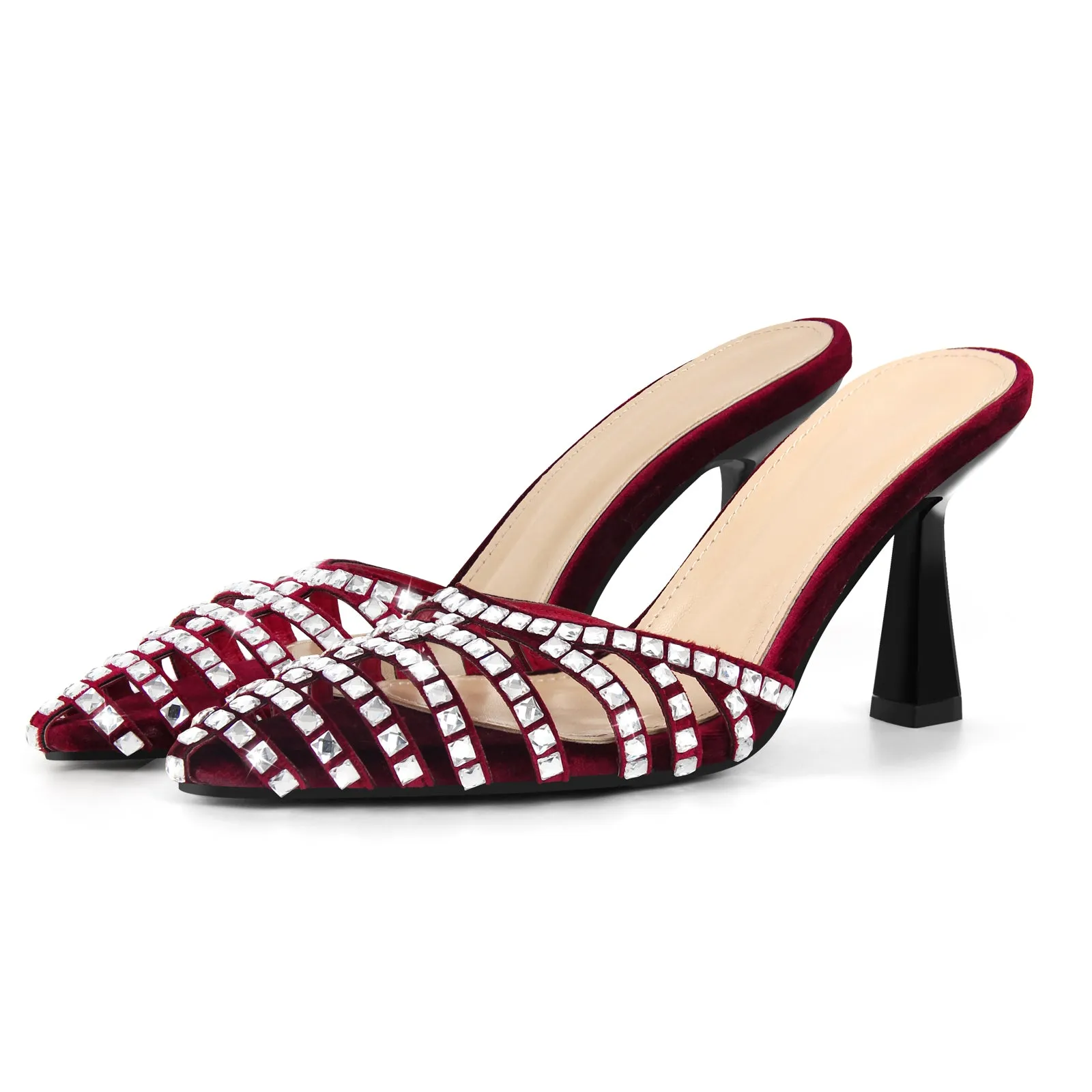 Pointed Toe Rhinestone Hollow Mules