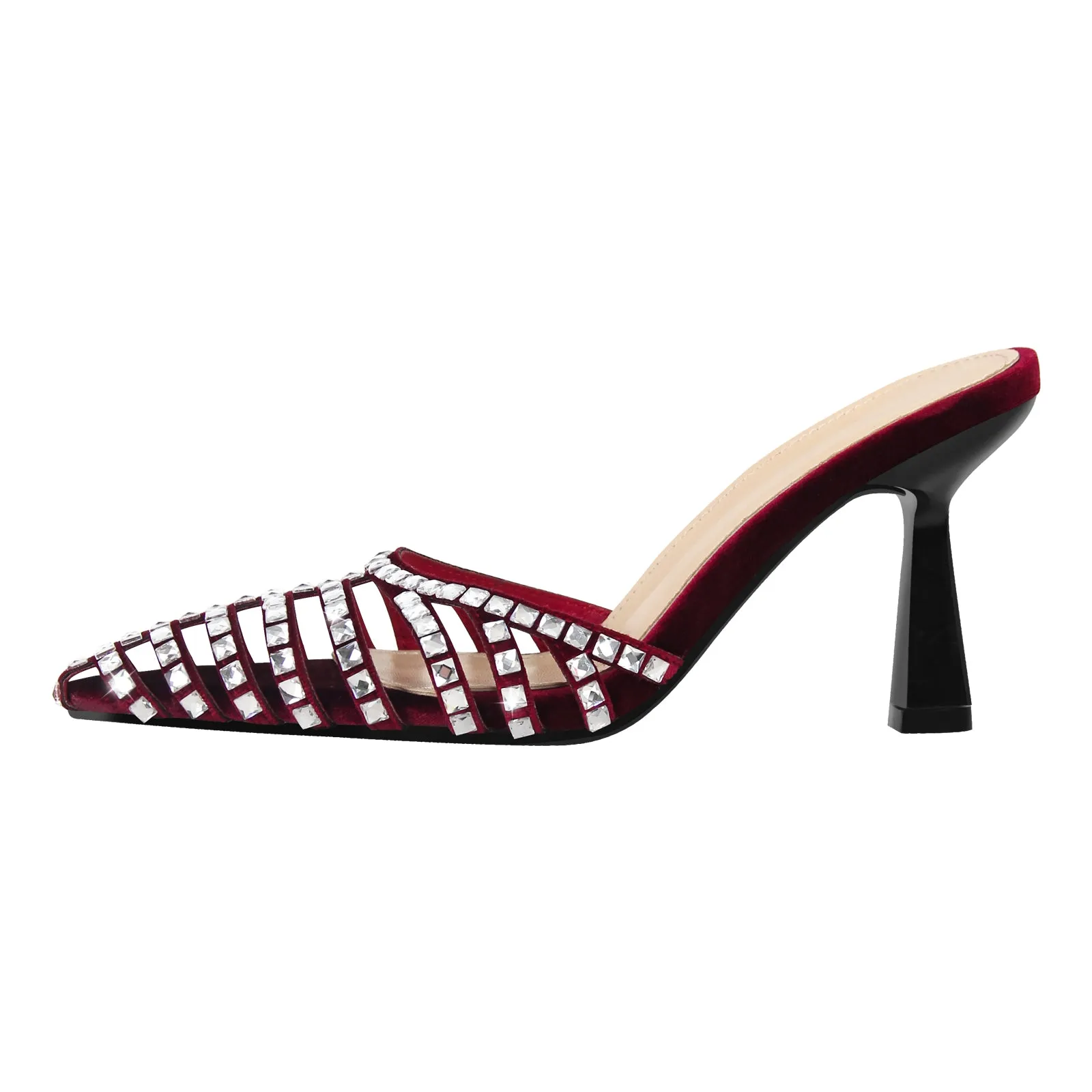 Pointed Toe Rhinestone Hollow Mules