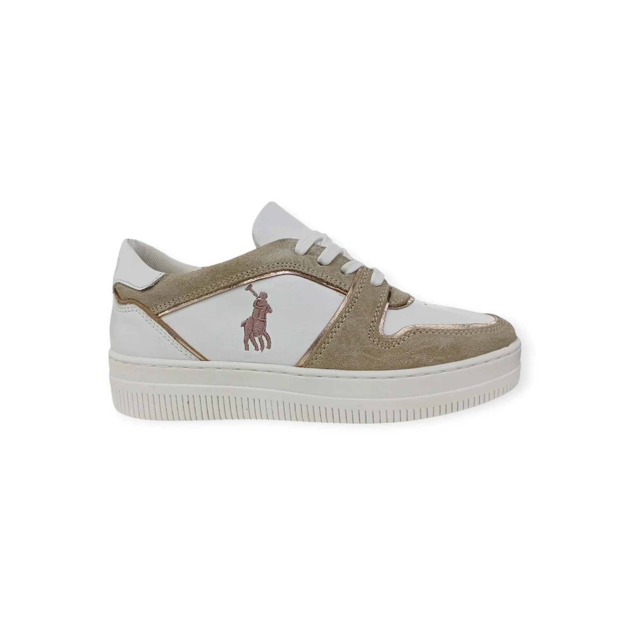 Polo Women's Gold Tipped Leather Platform Sneaker White/Gold