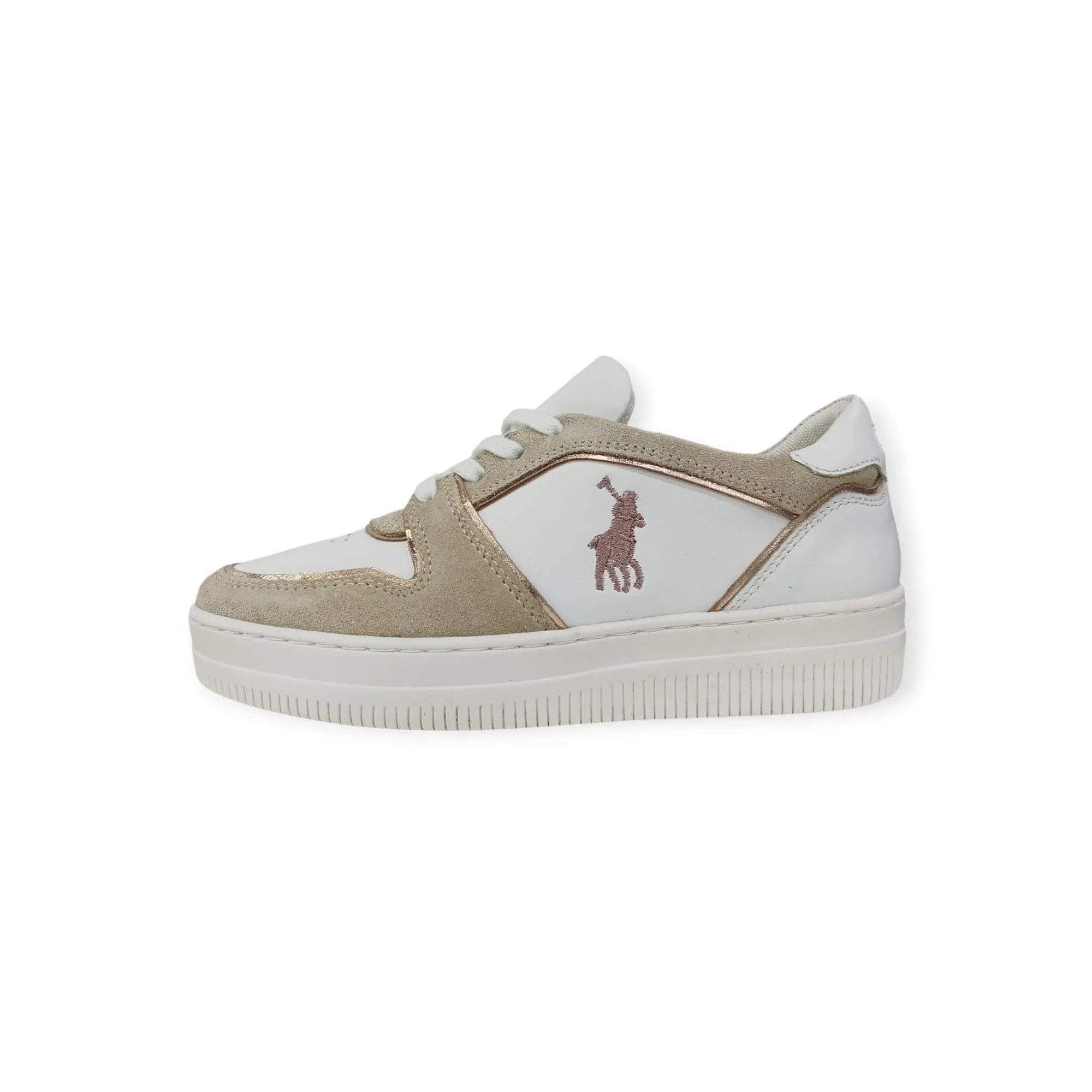 Polo Women's Gold Tipped Leather Platform Sneaker White/Gold
