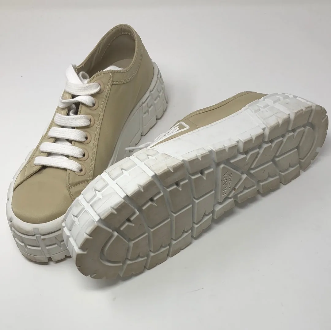 Prada Tan Nylon Platform Sneakers