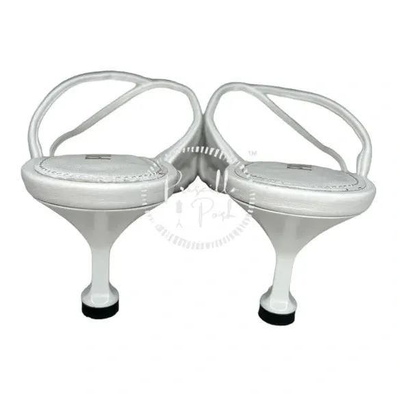 Prada White Leather Criss Cross Mule Sandals Heels Quilted Leather Kitten Heel