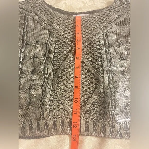 Preloved Lucy Paris Silver Foil Metallic Woven Crop Sweater Sz S