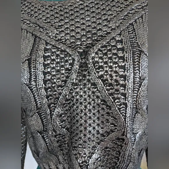 Preloved Lucy Paris Silver Foil Metallic Woven Crop Sweater Sz S