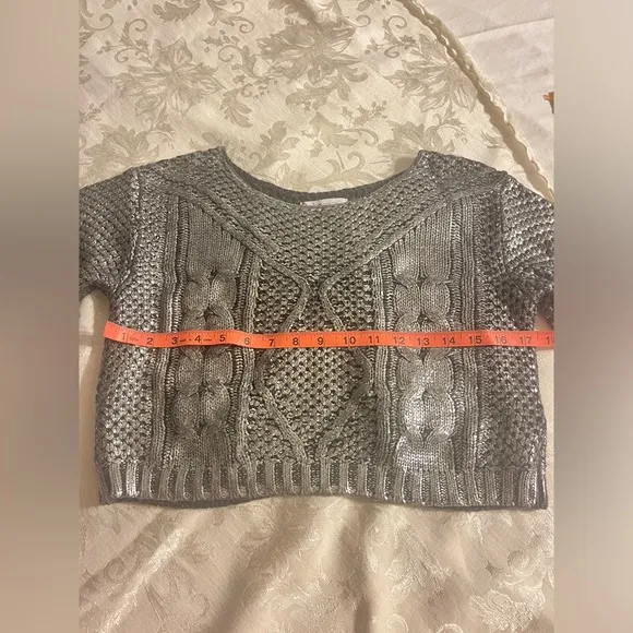 Preloved Lucy Paris Silver Foil Metallic Woven Crop Sweater Sz S