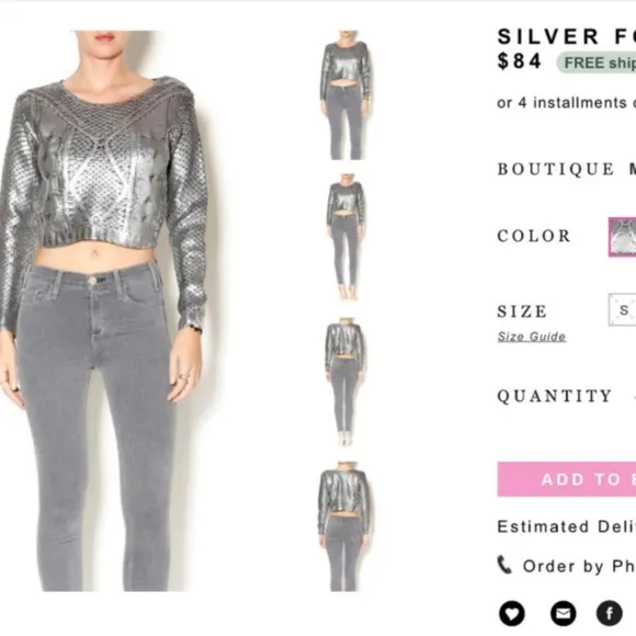 Preloved Lucy Paris Silver Foil Metallic Woven Crop Sweater Sz S