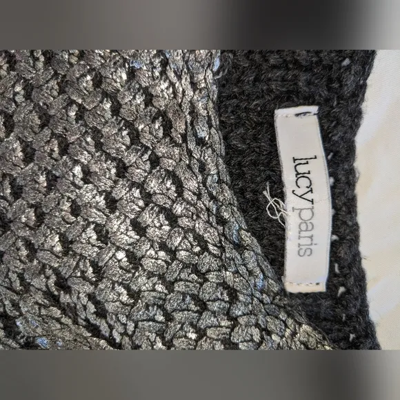 Preloved Lucy Paris Silver Foil Metallic Woven Crop Sweater Sz S