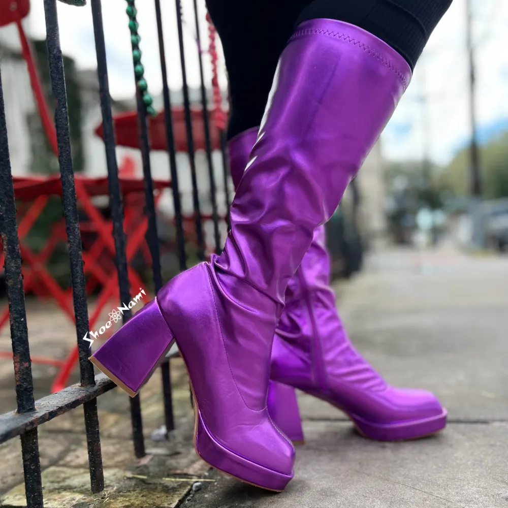 PRESLEY-01/2025 Purple Metallic Faux Leather Platform Gogo Boots