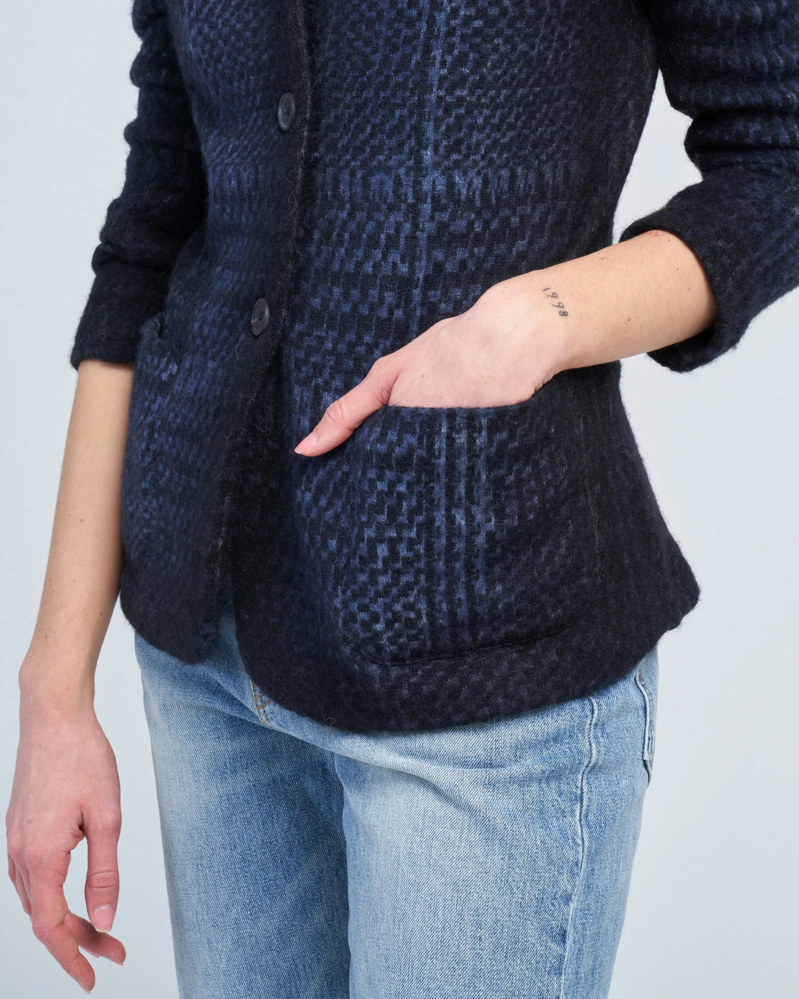 prince of wales jacquard carded rever jacket