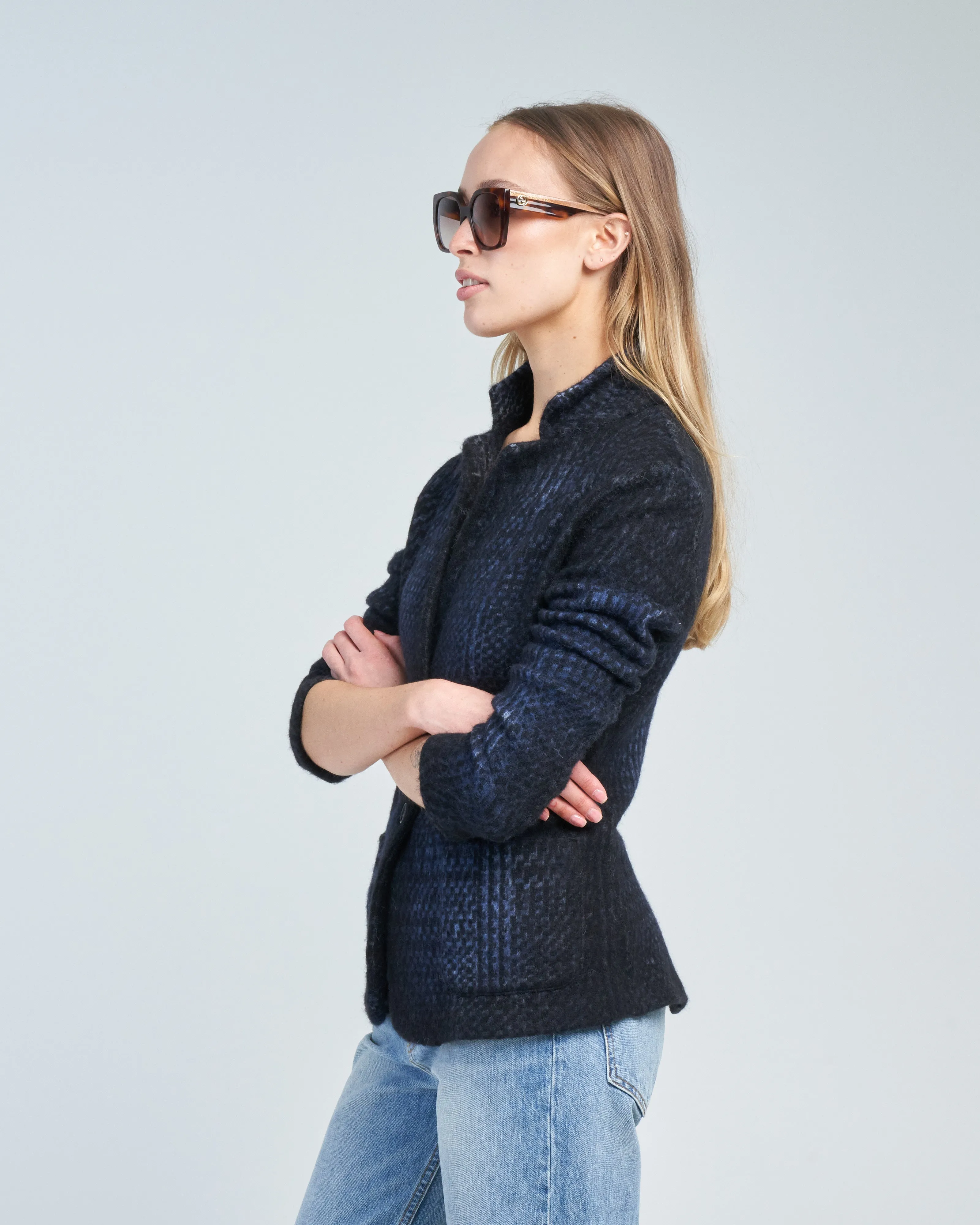 prince of wales jacquard carded rever jacket