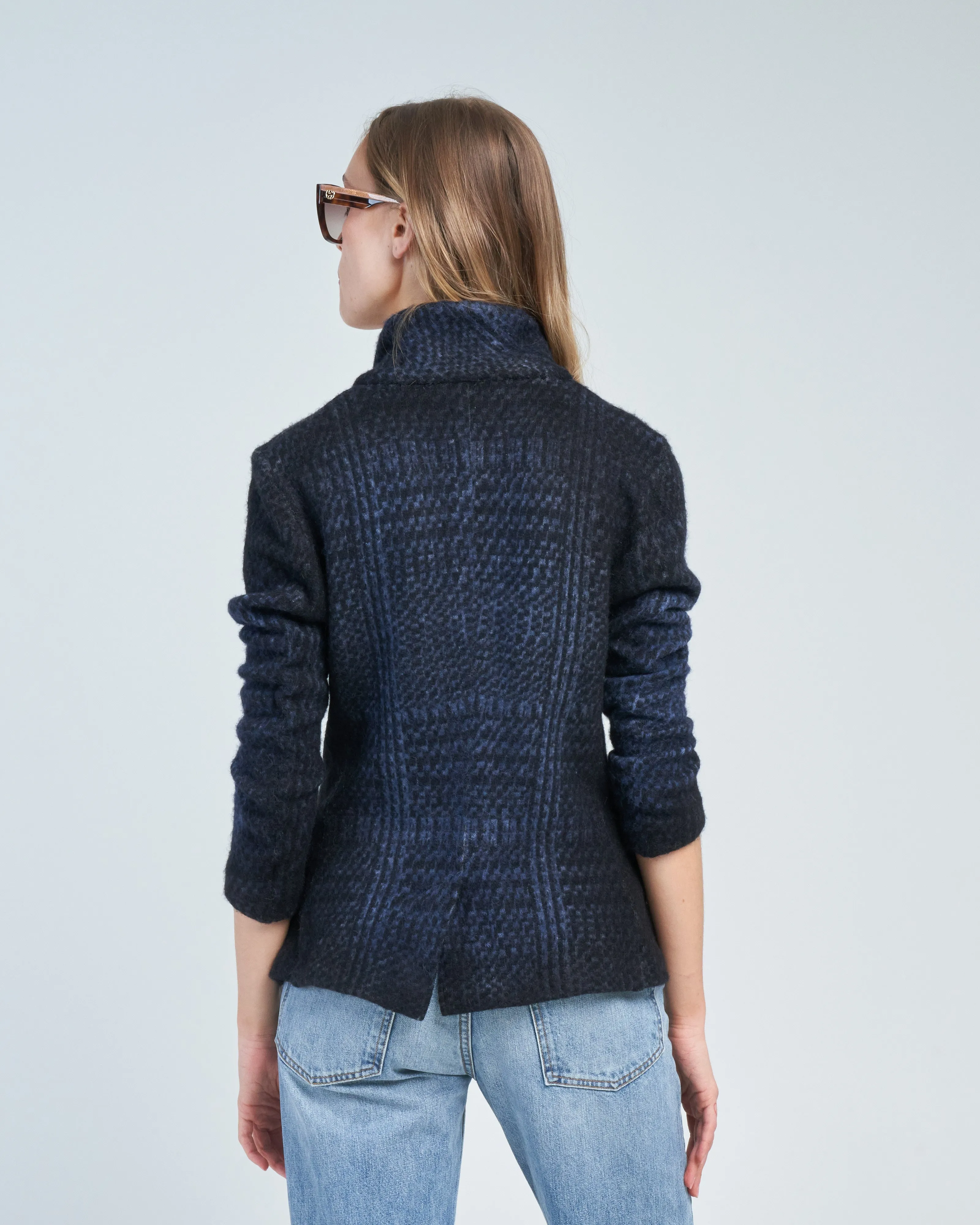 prince of wales jacquard carded rever jacket