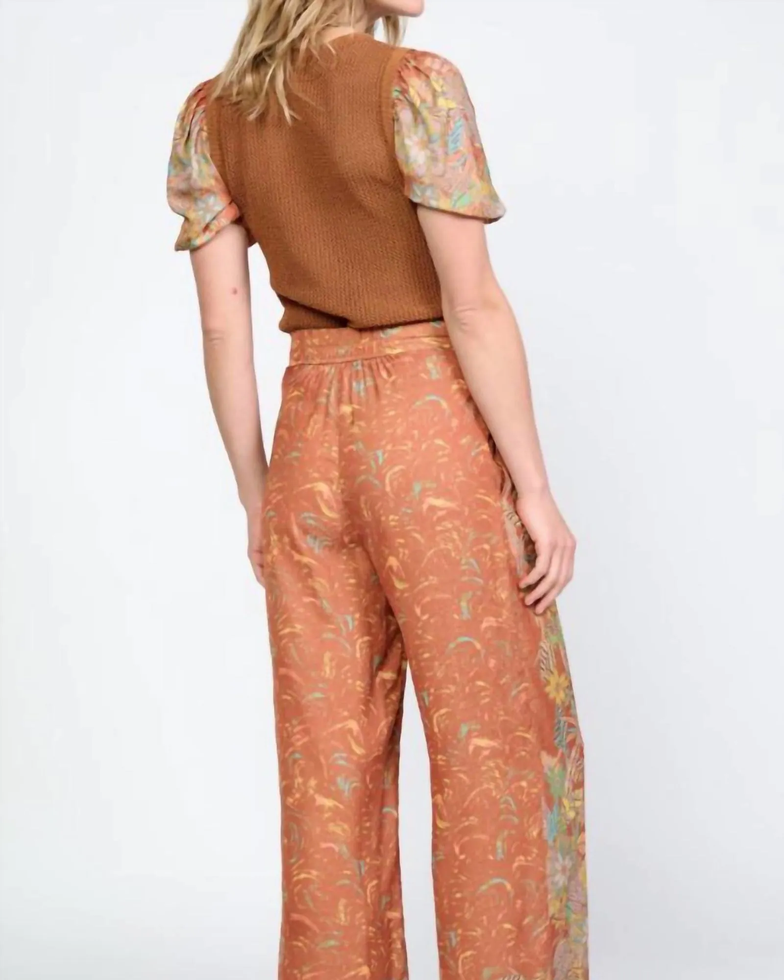 Printed Wide Leg Pant In Brown Multi | Brown Multi