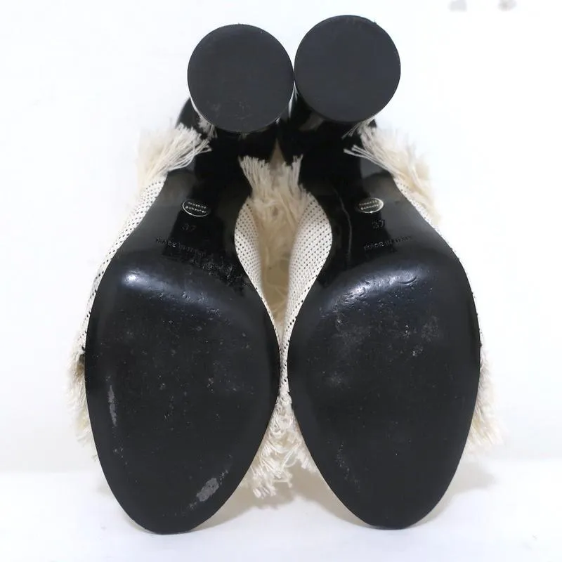 Proenza Schouler Fringed Canvas Mules Cream Size 37 High Heel Sandals