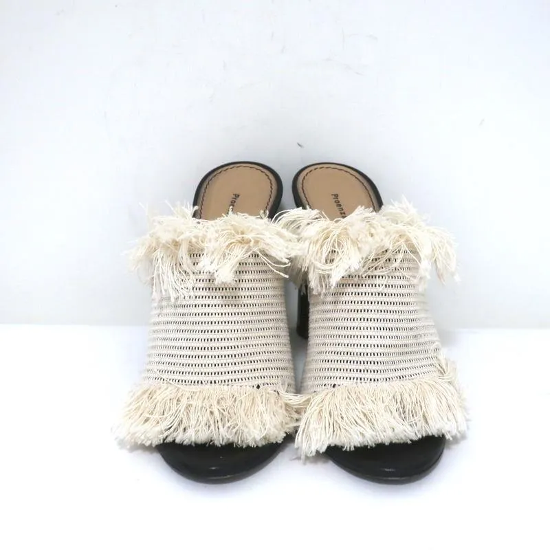 Proenza Schouler Fringed Canvas Mules Cream Size 37 High Heel Sandals