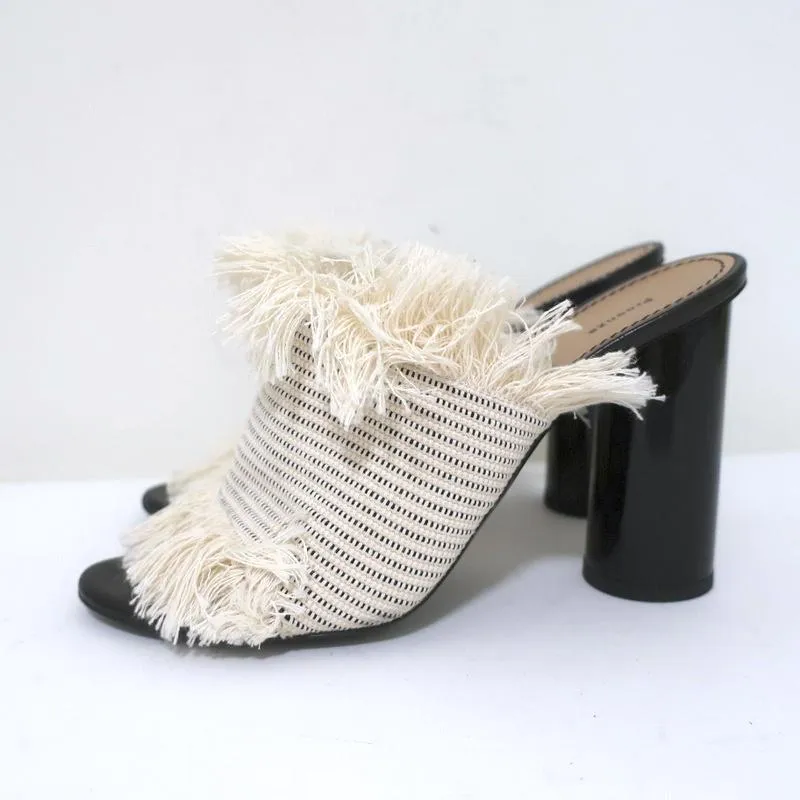 Proenza Schouler Fringed Canvas Mules Cream Size 37 High Heel Sandals