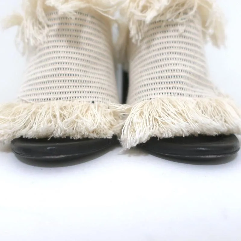 Proenza Schouler Fringed Canvas Mules Cream Size 37 High Heel Sandals