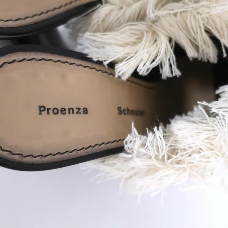 Proenza Schouler Fringed Canvas Mules Cream Size 37 High Heel Sandals