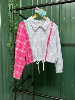 "1 of 1" Plaid Patchwork Flannel Crop (L)