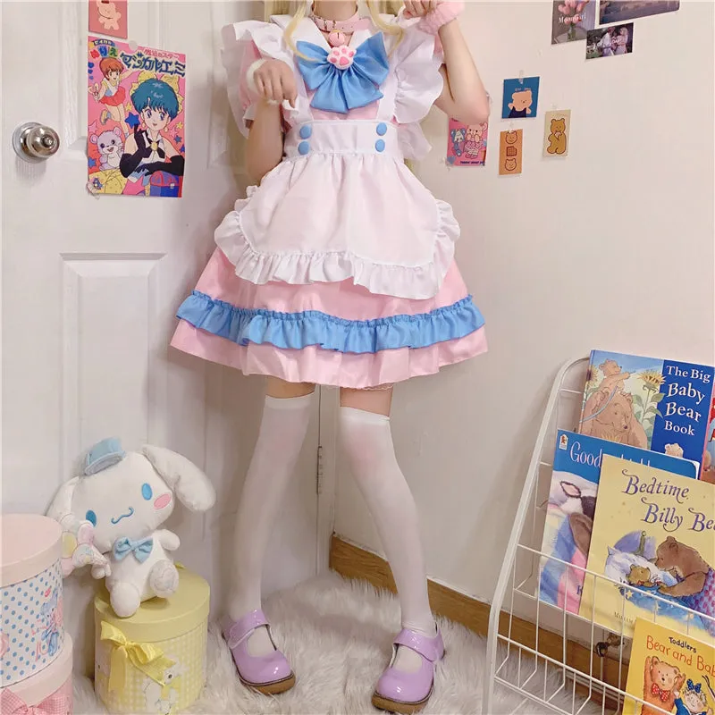 "LOLITA CAT PAW BOW PINK BLUE MAID" OUTFIT DRESS N022406