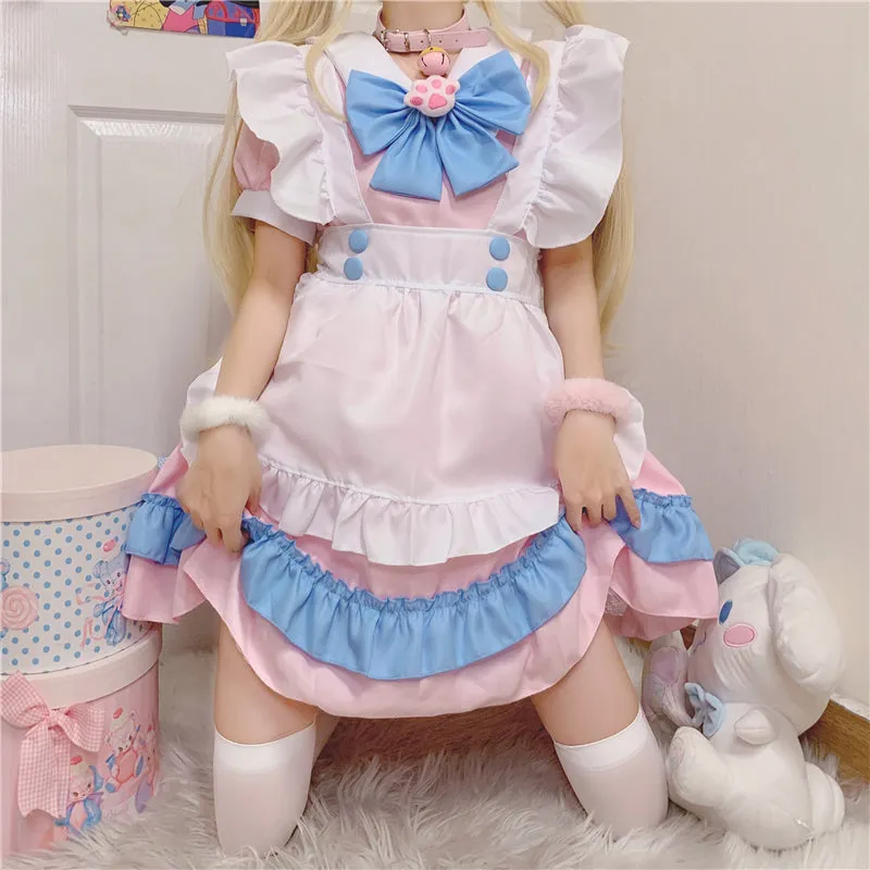 "LOLITA CAT PAW BOW PINK BLUE MAID" OUTFIT DRESS N022406