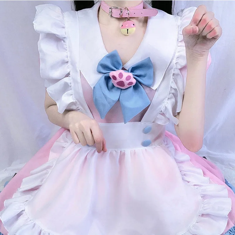 "LOLITA CAT PAW BOW PINK BLUE MAID" OUTFIT DRESS N022406