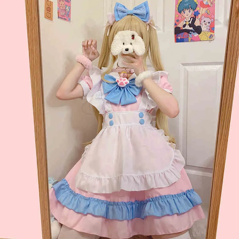 "LOLITA CAT PAW BOW PINK BLUE MAID" OUTFIT DRESS N022406