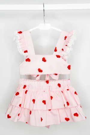 "Melody" Pink Floral Heart Crop Top & Skort