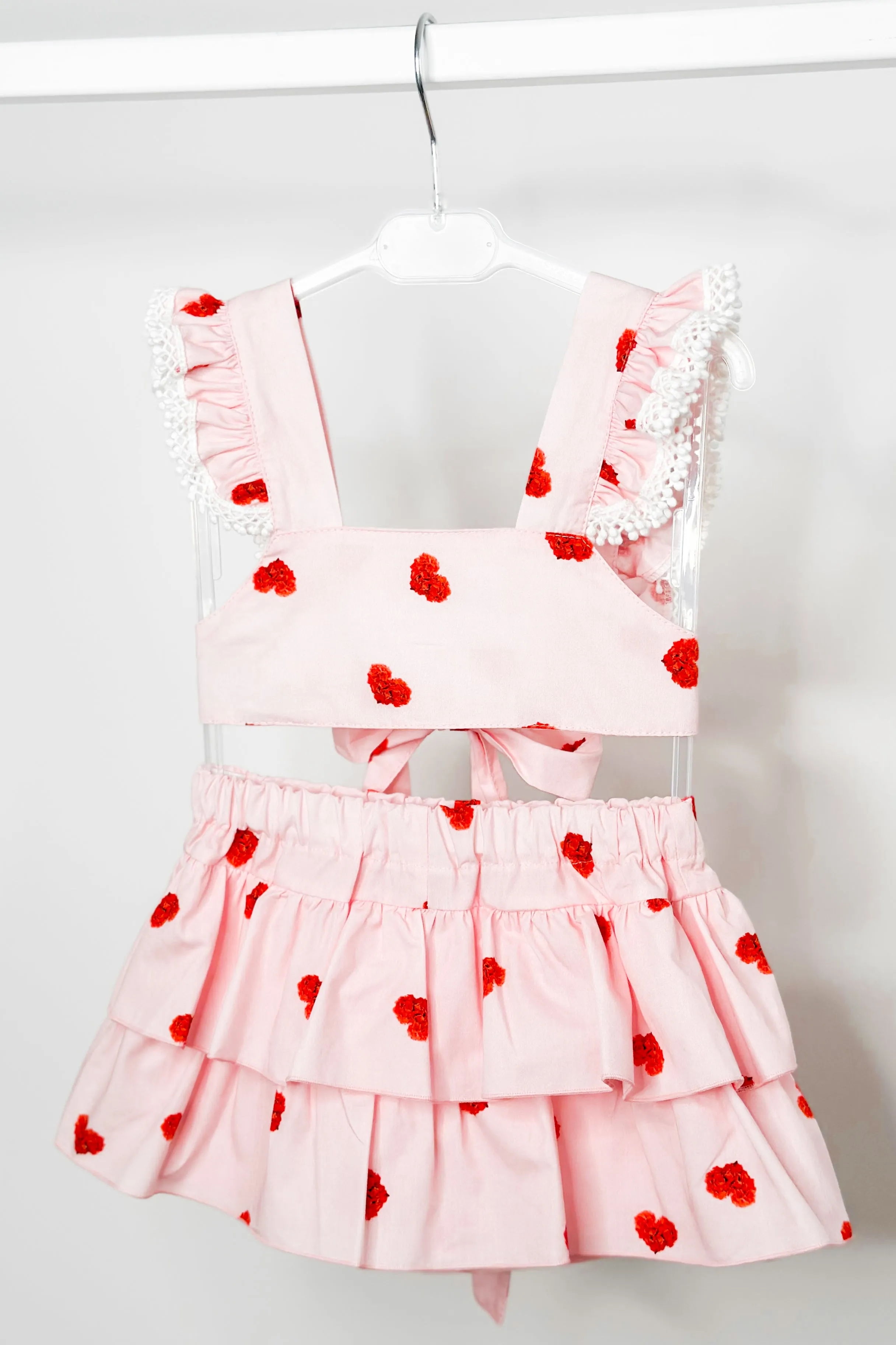 "Melody" Pink Floral Heart Crop Top & Skort