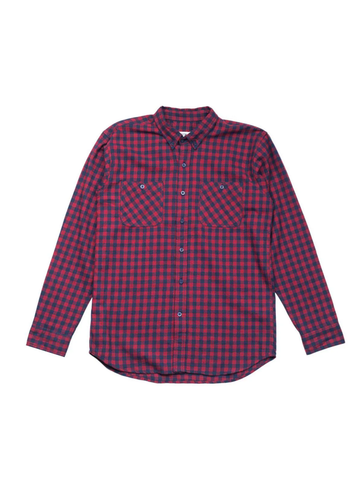 Qutn Button Down Double Pocket LS Red Blue Minicheck Flannel