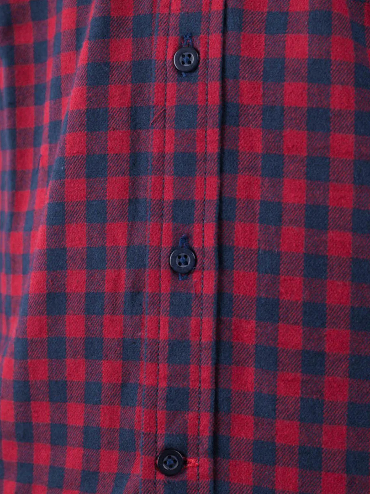 Qutn Button Down Double Pocket LS Red Blue Minicheck Flannel