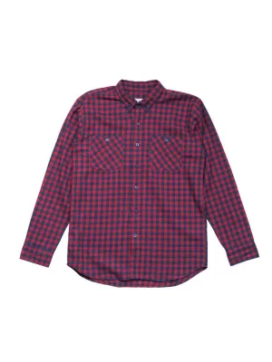 Qutn Button Down Double Pocket LS Red Blue Minicheck Flannel
